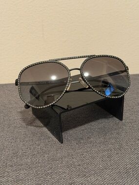 Michael Kors MK1039B Miami Aviator Sunglasses Black Crystal Rhinestone w/ Case
